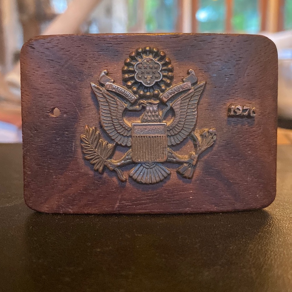 Vintage Wood & Brass Bicentennial Buckle
